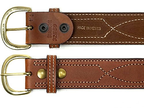 BIANCHI B9 Reversible Fancy Stitched Belt, Fits 1.75'' (45mm) Belt Loops, Plain Tan, Brass Buckle2
