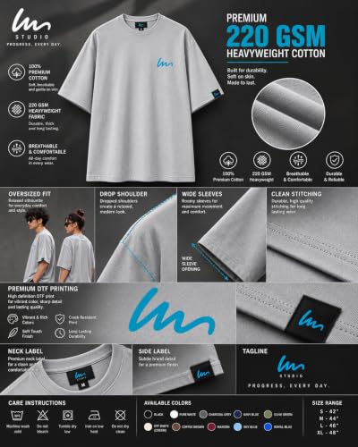 Image of Oversized T-Shirt for Men and Women, Black, White, and Charcoal Grey Colour, Cotton, Drop Shoulder Baggy Fit