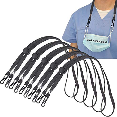 Adjustable Length Face Mask Holder-Handy & Convenient Safety - Comfortable Around The Neck Facemask Rest & Ear Saver - Easy On & Off by Specialist ID (Black)