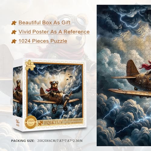 1024 piezas puzzle rompecabezas para adultos de arte steampunk con oso piloto en cielo tormentoso, 23.86 x 23.86 pulgadas miniatura 3