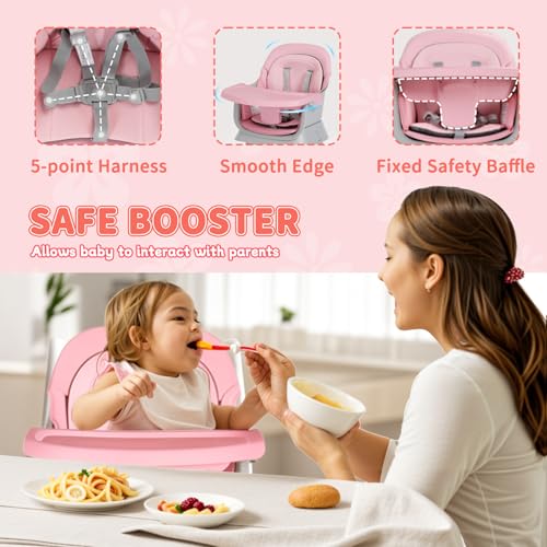kinder king 8 in 1 baby high chair coverts to dining booster seatkids table amp chair settoddler building block tablekids stool removable tray amp double seat cover easy to wipe grey amp pink