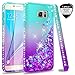 LeYi Compatible with Galaxy Note 5 Case with 2PCS Tempered Glass Screen Protector for Girls Women, Bling Phone Case for Samsung Galaxy Note 5, Teal/Purple