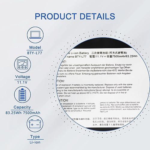 Image of JOTACT BTY-L77(11.1V 83.25Wh /7500mAh 9-Cell) Laptop Battery Compatible with MSI GT72 2PE 2QD 2QE 6QD 6QE GT72S 6QD 6QE 6QF WT72 2OK 2OM 6QI GT80 GT80S Series Notebook MS-1781 MS-1782 MS-1783 MS-1785