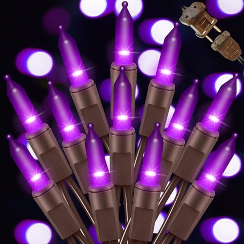 LAMPHOME Halloween Purple String Lights 100 Mini Fairy Lights Set Brown Wire 20Ft Traditional Halloween Holiday Dcor for Home Christmas Tree Bedroom Patio Wedding