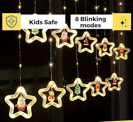 Image of V.E.S.P.A 3.5-Meter Window Christmas Lights - 10 Star Design for Indoor and Outdoor Holiday Decor, Electric Incandescent String Lights (Multi Color)
