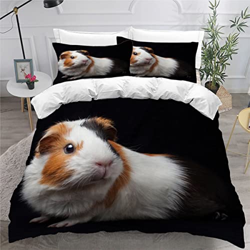 Housse De Couette 220x240cm Enfant Ado Cochon d'Inde Parure de lit 3D Cochon d'Inde Ensemble de Literie 2 Personnes avec Fermeture Éclair Et 2 Taies D'Oreill 3 pièces pour Garçon Fille Adulte Cover