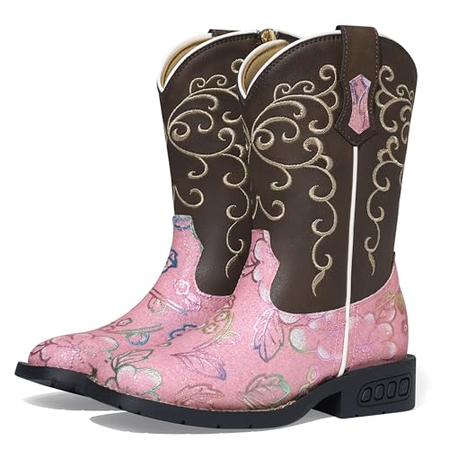 Rollda Girls Cowboy Boots Glitter Western Boots Sequin Cowgirl Boots for Girls