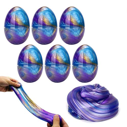 LAWOHO 6 Pack Fluffy Slime Eggs Soft Non-Toxic Slime Putty Clay Easter Egg Stress Relief Sludge Toys Easter Basket Stuffers Birthday Party Gift for Kids Adults