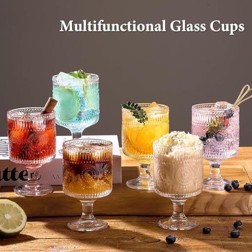 Set de 2 copas vintage de cristal 8oz con diseño floral miniatura 3