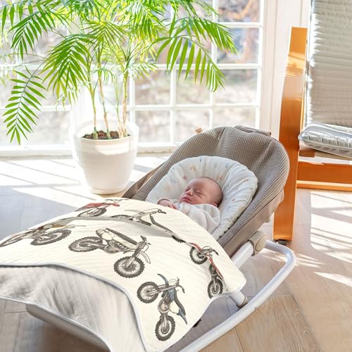 Image of Vintage Dirt Bikes Baby Blankets Soft Warm Crib Stroller Blanket for Toddler Newborn Girls Boys 30x40in