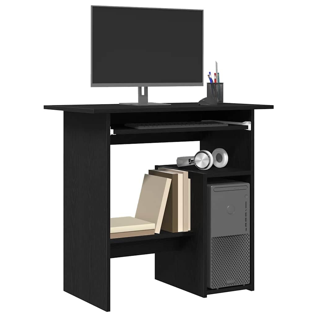 Scrivania nera effetto rovere, 80 x 45 x 74 cm, scrivania per computer in legno con scomparto, tavolo da ufficio moderno, piccolo tavolo da lavoro per casa e studio