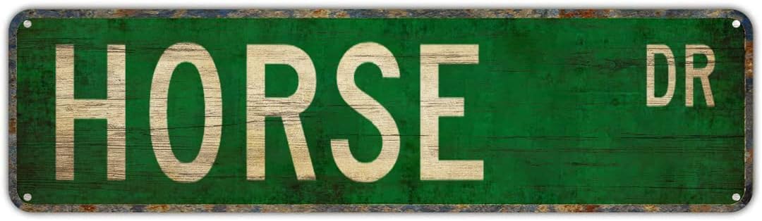 peiyeety Vintage Metal Tin Sign Horse Drive Street Sign, Retro Wall Decor for Home, Bar, Garage, Cafe, Man Cave, Stable, Farm, Rustic Wall Art for Indoor and Outdoor Decoration, 4x16 Inch