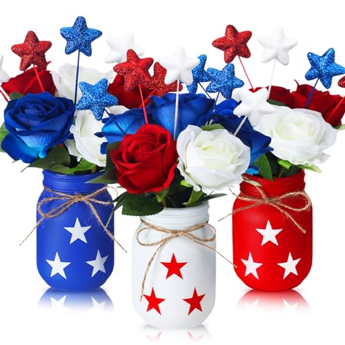 Pickmesh 34 Pcs 4th of July Mason Jar Centerpiece Set, Patriotic Red...