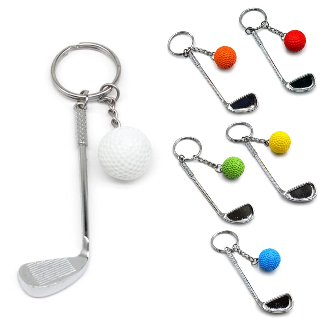 6 Sport-Schlüsselanhänger Aus Metall – Fußball, Basketball, Baseball, Bowling, Golf, Tennis, Für Fans