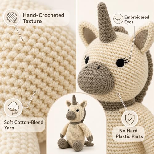 Image of Crochet Unicorn Stuffed Animal, 12-Inch Handmade Beige Plush