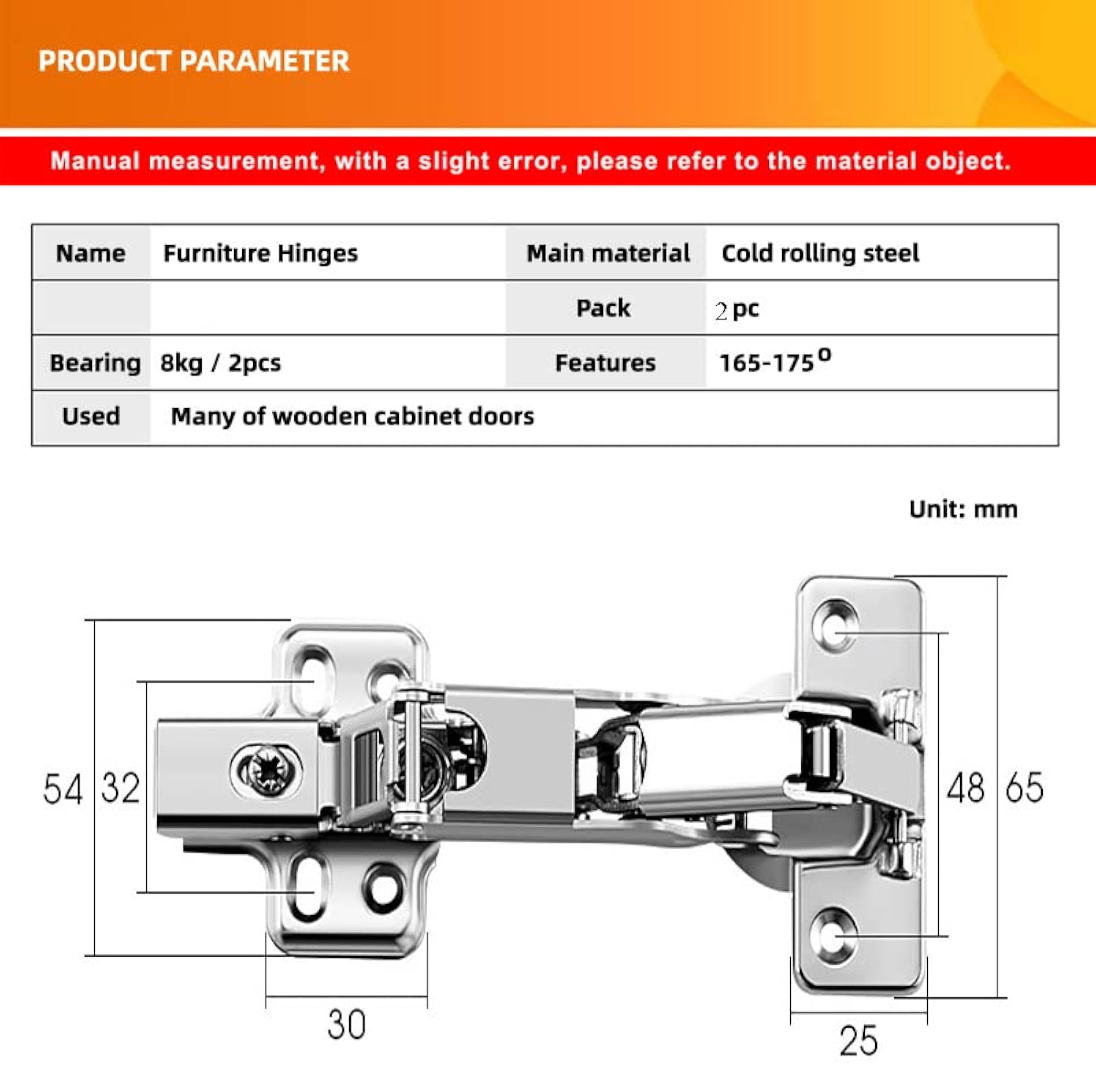 165 Degree Hydraulic Adjustable Concealed Hinges for Cabinets