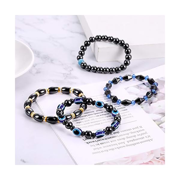 Hicarer 10 Pieces Magnetic Hematite Bracelets for Men Women Magnetic Bracelet Rock Beads Stone Bracelet,10 Styles