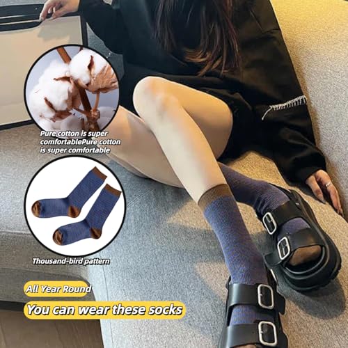 Image of Women Retro Colorful Socks, 3Pairs Slouchy Tube Quarter Crew Socks for Women Patterned Fall Knit Cotton Cute, Vintage, Fashion Size 5-9
