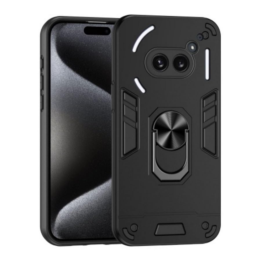 Image of ShieldTech PC Back Cover Case for Nothing Phone 2a | Ring Stand | Camera Protection Black Mobile Phone Back Cover Case for Nothing Phone 2a | Black Back Cover