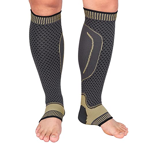 Calf Compression Sleeves - for Recovery, Varicose Veins, Shin Splint &Calf Pain Relief. Calf Support Leg Compression Socks for Running Cycling Sports (Copper, Small)