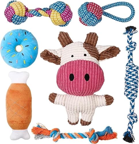 valuxe Pet Toys Gift Set for Aggressive Chewers 7 Pack Small Dog Toys Cat Toys Cute Squeaky Dog Toys Durable Puppy Teething Toys Rope Toys Puppy Chew Toys Non-Toxic and Safe for Dogs and Cats