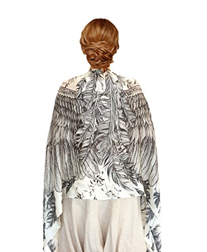 Delicately Hand Painted Silk & Cashmere White Bird Feather Wrap Scarf3