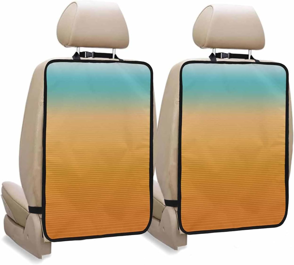 Car Seat Protector, 2 Pack Kick Mats Back Seat Protector Turquoise Orange Stripe Gradient Waterproof Backseat Cover for Kids Universal Fit Automotive Interior Protectors