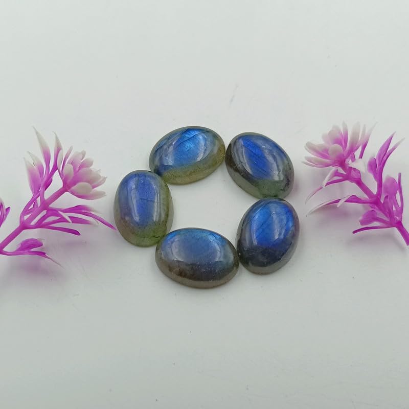 SGM Shop™ Natural Blue Labradorite Calibrated Oval Shape 5Pcs Cabochon Loose Gemstone A+ Quality For Jewelry, Earrings, Pendant Making, Crafts & DIY, Wedding Gift, Wire Wrapping Crystals