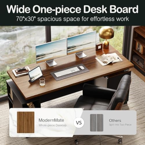 Image of ModernMate 71 inch Executive Standing Desk with Privacy Panel, Black Walnut