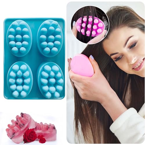 Image of MoldBerry 4-Cavity Silicone Massage Bar Soap Mold | Non-Stick Oval Soap Making Tray with Massage Nodes | Flexible, Heat-Resistant DIY Soap Mould for Hair, Body & Bath Bars (Pack of 1)