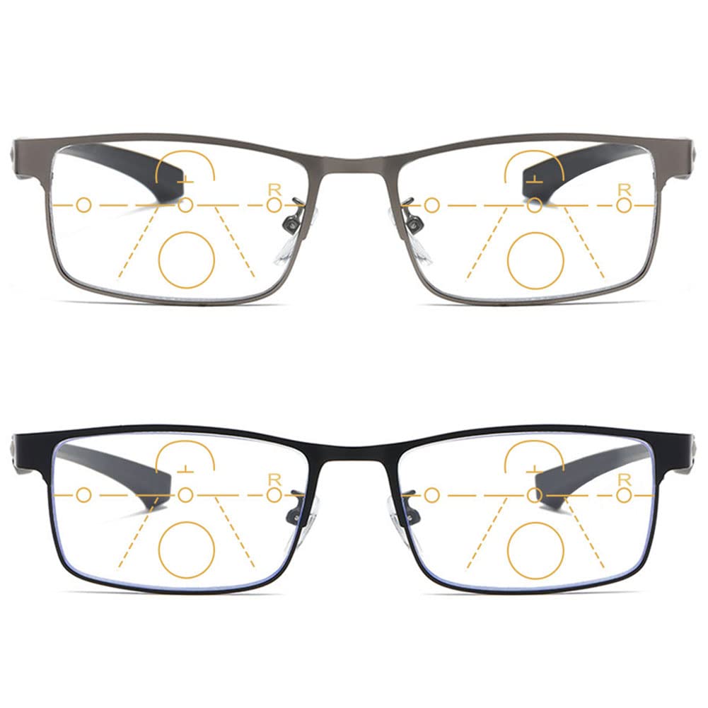 VEVESMUNDO Selbsttönende Lesebrille Sonnenlesebrille Getönt Metall Multifokale Lesehilfe Sehhilfe Blaulichtfilter Gleitsichtbrille mit Sonnenschutz für Damen Herren
