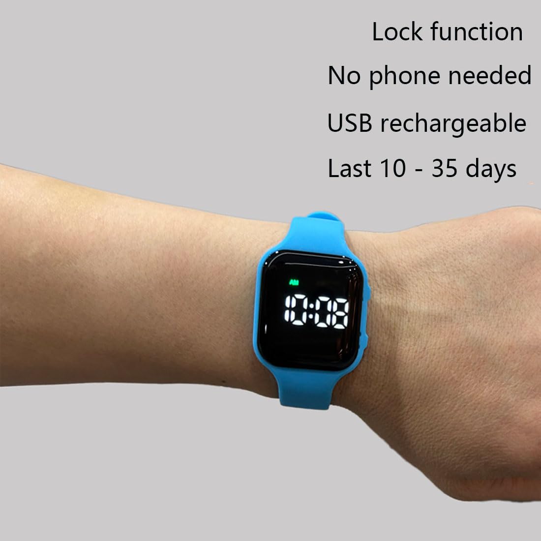 Reloj despertador vibratorio impermeable con recordatorio médico silencioso, con temporizador y 15 alarmas diarias (cuadrado azul, resistente al agua), Cuadrado azul, Cuadrado azul