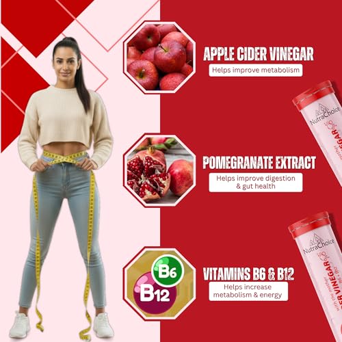 Image of Apple Cider Vinegar 60 Effervescent Tablets (Pack of 4) with Mother for Weight Loss, Added Vitamin B6, B12 & Pomegranate Extract, Weight Management & Gut Health