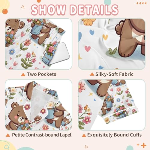 senya Bear and Flower Bucket Satin Summer Pajama Sets Silk Short Sleeve Button Down Sleepwear3