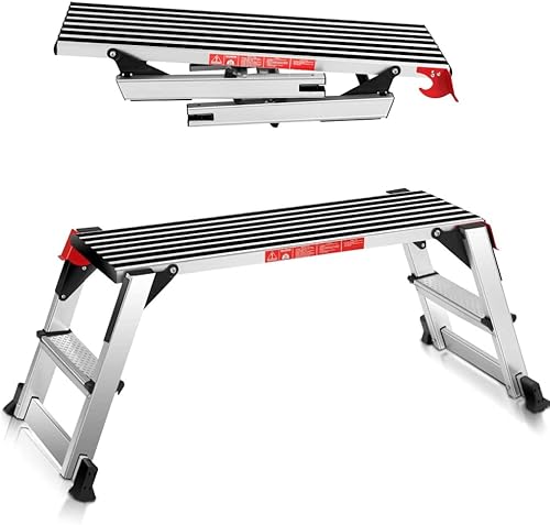 ERGOMASTER Banco de plataforma de trabajo de aluminio para paneles de yeso, aprobado por la CE, capacidad de 330 libras, banco portátil resistente,