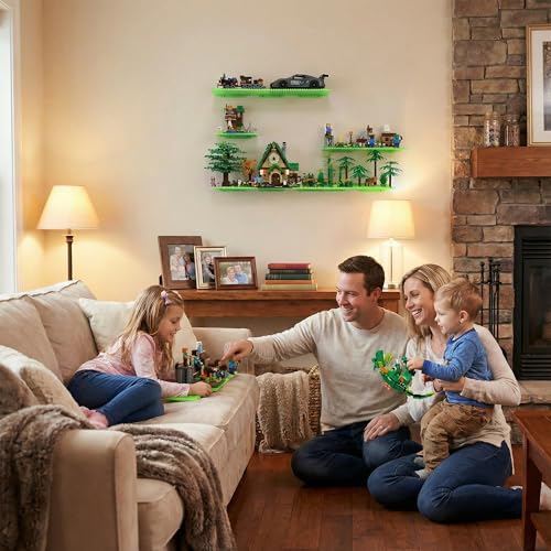 Image of 6 Wall Display Shelf for Lego Bricks, 4x5 inch Dual-Sided Floating Shelves with 16x13 Studs 4.8-4.9mm, Supports Up to 2 lbs with Screw, Baseplate Wall Mount for Builders Room Decor, Glow in The Dark