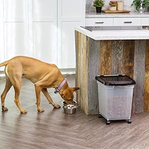 Iris usa weatherpro airtight dog food storage container up to 25 lbs removable wheels for dog cat bird and other pet food storage bin keep fresh translucent body clearblack  urban country home decor