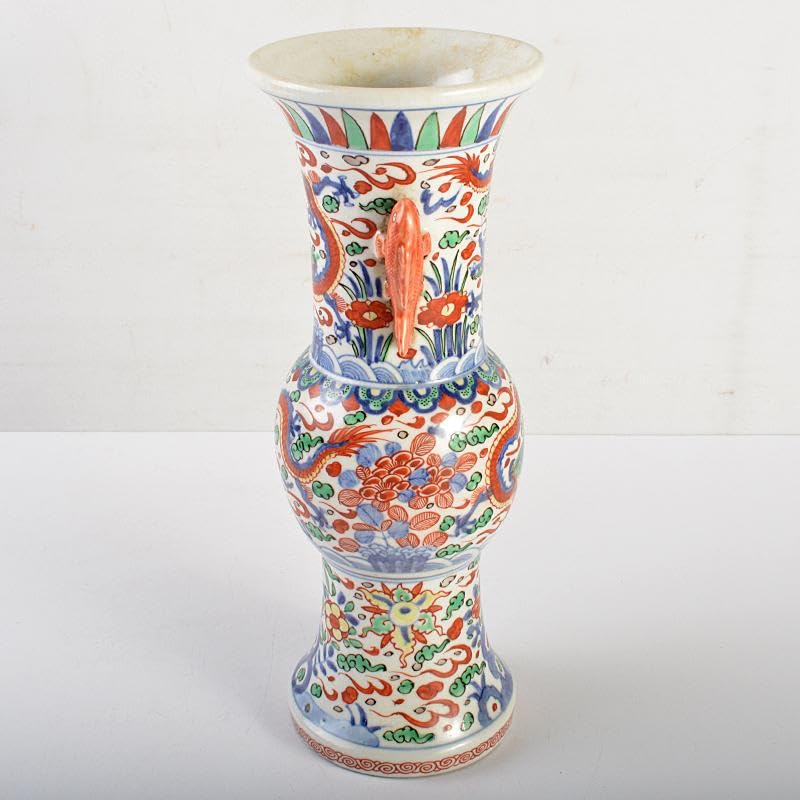 中国　大明萬暦年製款　赤絵　雲龍花文　双魚耳瓶　時代箱付　M　R7343 Amazon.co.jp: 中国 大明萬暦年製款 赤絵 雲龍花文 双魚耳瓶