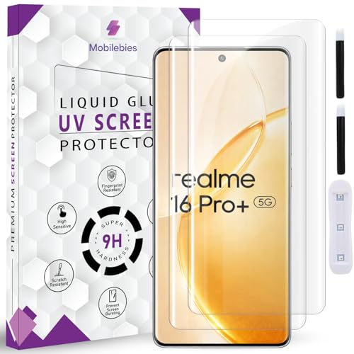 Image of Premium HD+ UV Tempered Glass Screen Protector For Realme 16 Pro Plus 5G (6.8 Inch, Pack of 2) Full Adhesive UV Curved Screen Protector HD Clarity with installation kit & Guide