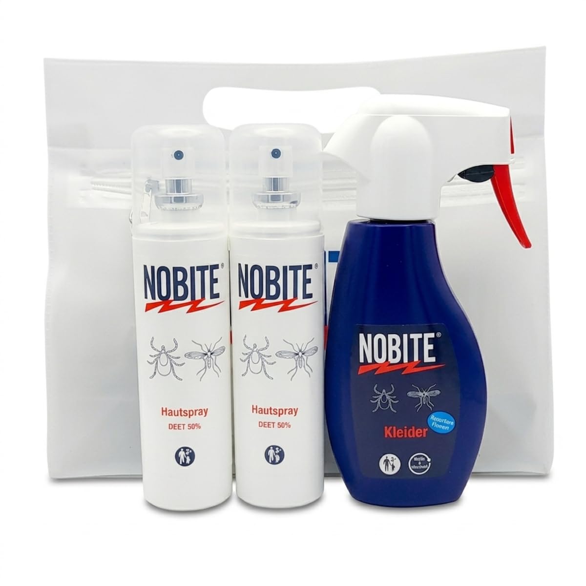NOBITE Insektenschutz Set 3-teilig mit Kulturtasche – DEET 50% Mückenspray