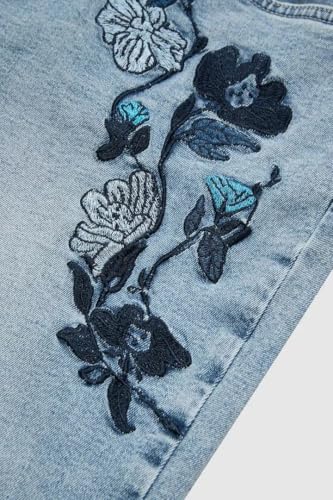 Women's Floral Embroidered Distressed Boyfriend Jeans Denim Pants2