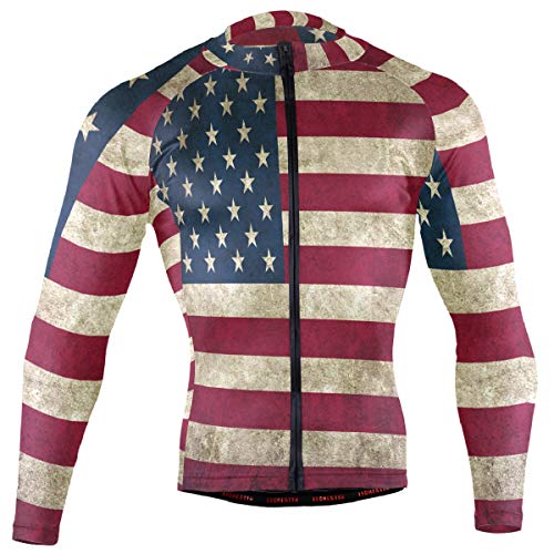 SLHFPX Old_American_Flag Mens Cycling Jersey Top Long Sleeve Road Bicycle Skinsuits Outfit