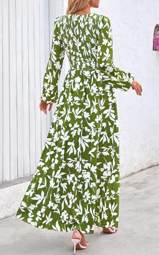 Image of PRETTYGARDEN Women's Fall Dresses 2026 Long Sleeve Flowy Casual Floral Maxi Dress Crew Neck Smocked Tiered Long Dress