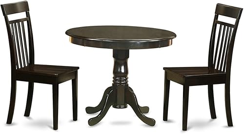 East West Furniture ANCA3-CAP-W Juego de mesa de comedor de 3 piezas para espacios pequeños contiene una mesa de cocina redonda con pedestal y 2