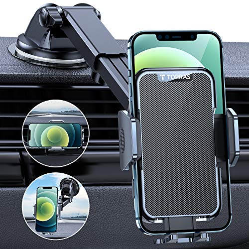 TORRAS Car Phone Holder Mount, [2021 Super Stable Anti-Shake] Cell Phone Holder for Car Dashboard/ Windshield/ Air Vent, [Phone Mate] Car Cradle Stand Fits for iPhone 12 11 pro max, Samsung & All