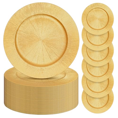 50 Platos Dorados Plásticos Redondos 13 Pulgadas Pack miniatura 1