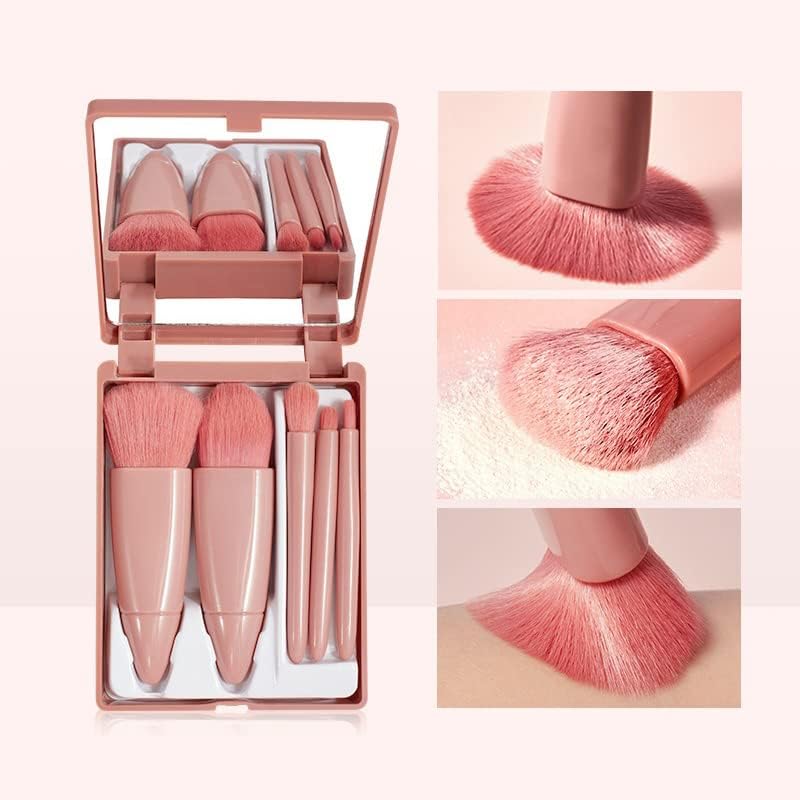 KOOSHLOCosmetics Makeup Brushes Set with Mirror, Travel Portable Professional Make Up Brushes, Small Brush Case Apply to Face Eyebrow Eyeshadow Blush and Lip Gloss