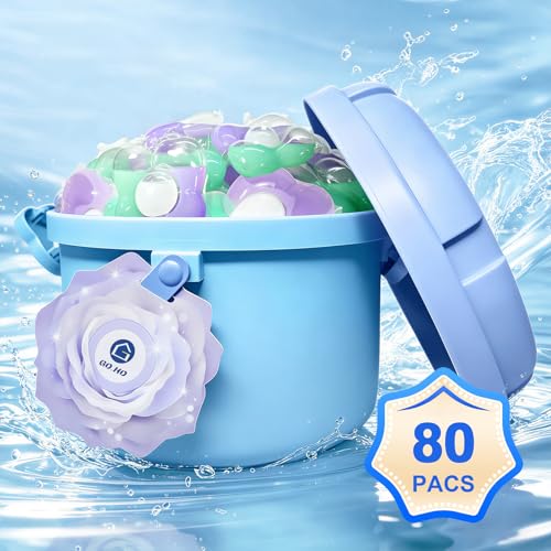 Image of 80-Count Laundry Detergent Pods, 5-in-1 Ultra Concentrated Pacs for Large Loads, 1 Pod Equals 2 Regular Ones, Stain Remover, Color Protector, Fabric Care, Deep Clean, HE Compatible (Pear & Freesia)
