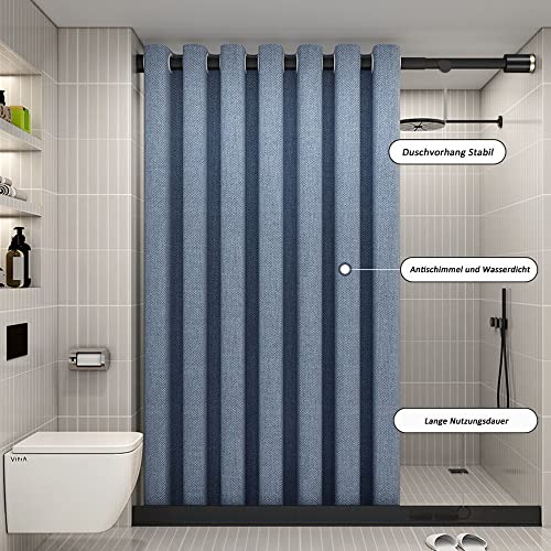 Moulaelos Cortina de ducha de tela con efecto antimoho para baño, impermeable y respetuoso con el medio ambiente, tela textil con 10 anillas de cortina de ducha, 180 x 180 cm, color azul Cover
