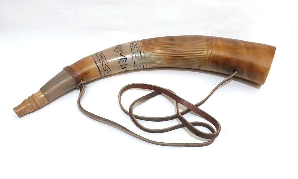 Handgeschnitztes Kriegshorn Shofar 45,7 cm Trompeten-Stil Horn mit Lederband, dunkel poliert